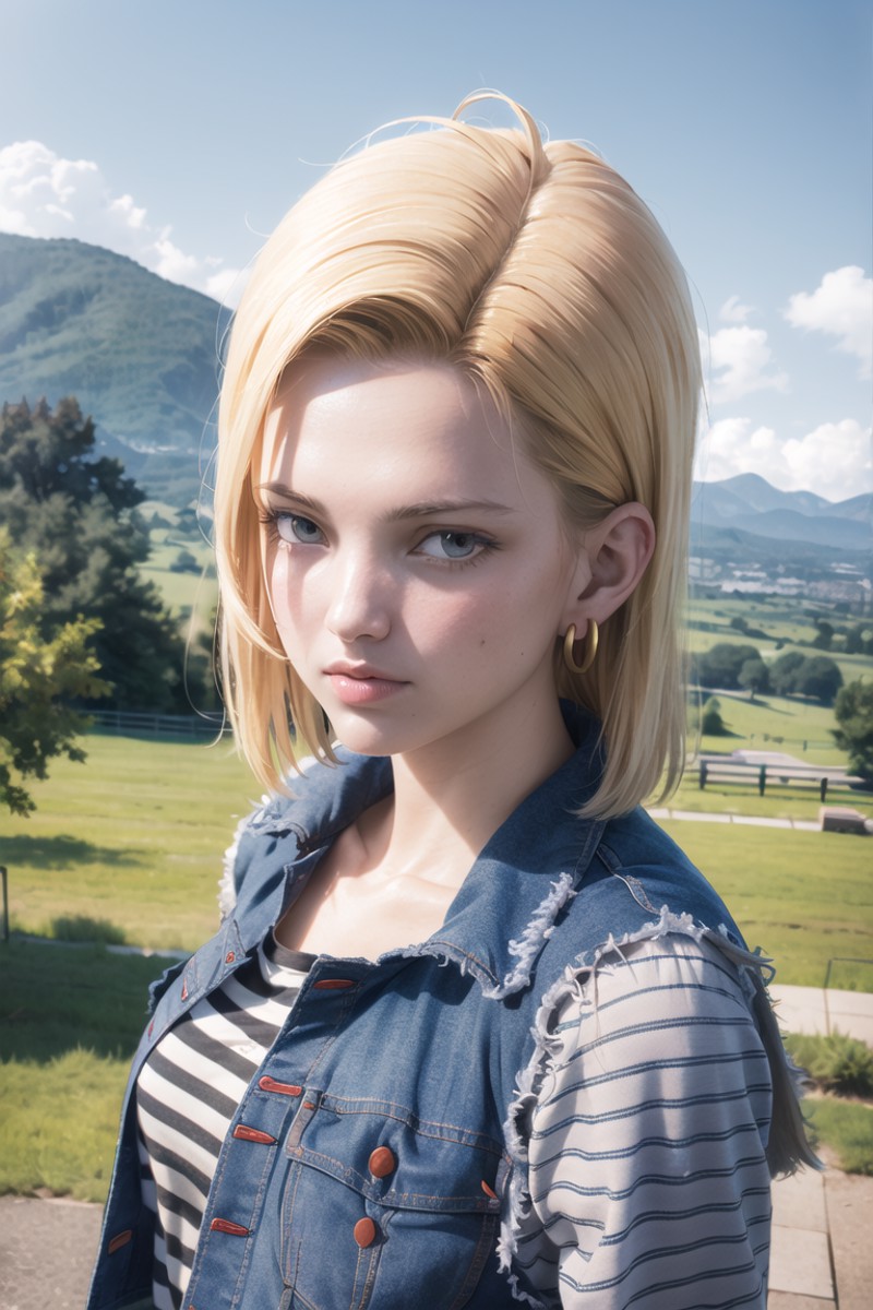 masterpiece, (photorealistic:1.4), best quality, beautiful lighting, Android18DB, solo, earrings, jewelry, looking_at_view...